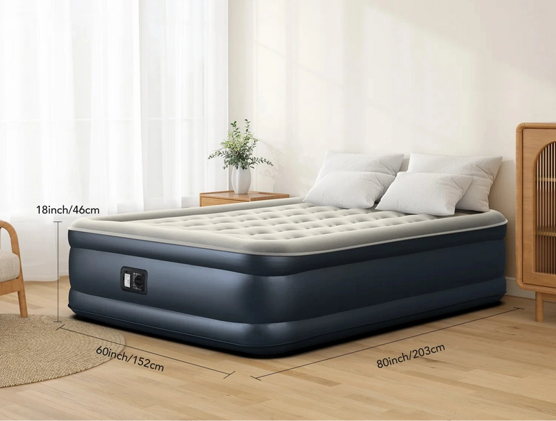 iDOO Air Mattress, Inflatable Airbed w/ Built-in Pump (Queen Size 18")