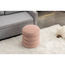 Velvet Round Ottoman, Upholstered Footrest Stool, Pink
