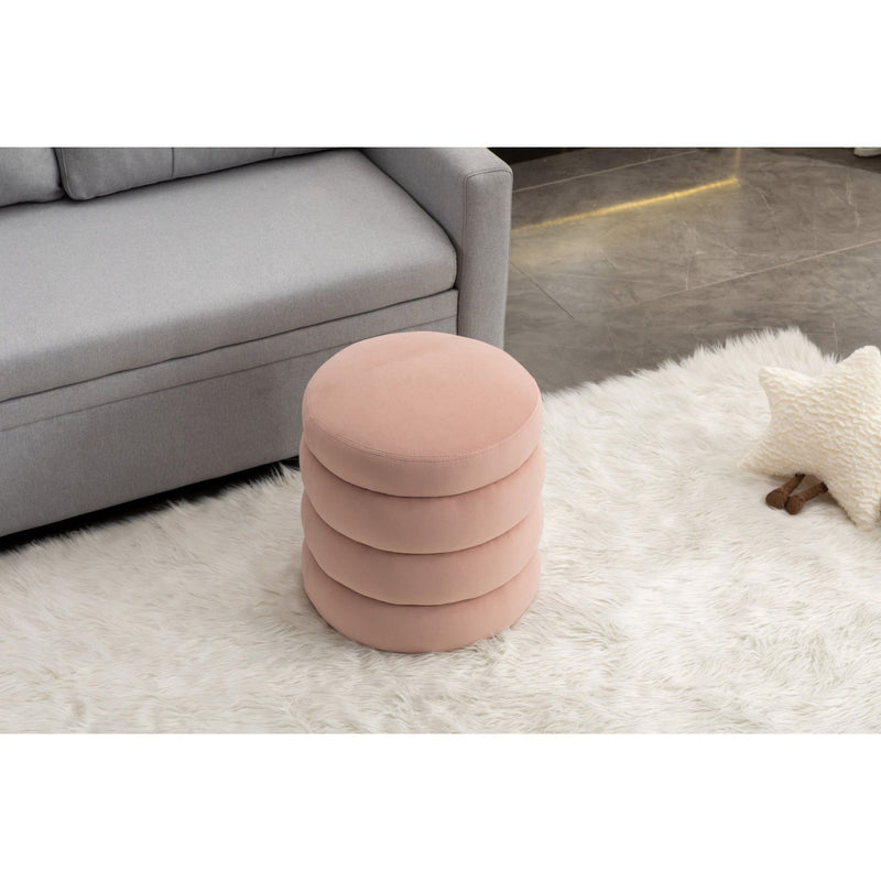 Velvet Round Ottoman, Upholstered Footrest Stool, Pink