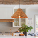 LLHZSY 1 -Light Matte Black Farmhouse Rattan Cone Hanging Pendant Light