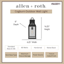 allen + roth Cogburn 1 -Light 16.25-in H Black Hardwired Outdoor Wall Light