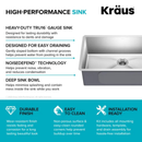 32" Undermount Single Bowl 16 Gauge Stainless Steel Kitchen Sink