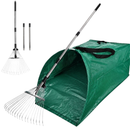 Etokfoks 60 Gallon Dustpan Leaf Bag and Adjustable Metal Handle Garden Rake Set for Lawn Yard Leaves Shrub Grass Kit