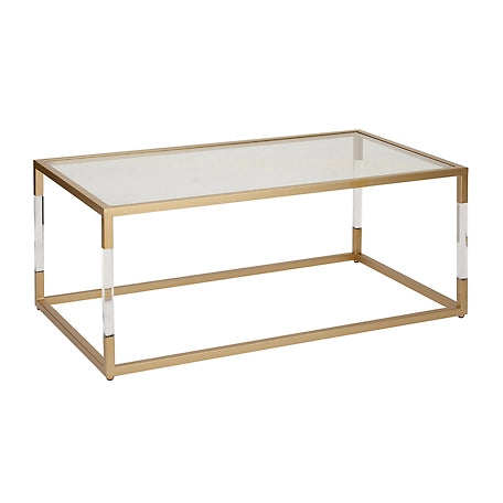 46 in. Gold Medium Rectangle Metal Coffee Table with Clear Glass Top and Acrylic Legs by Litton Lane