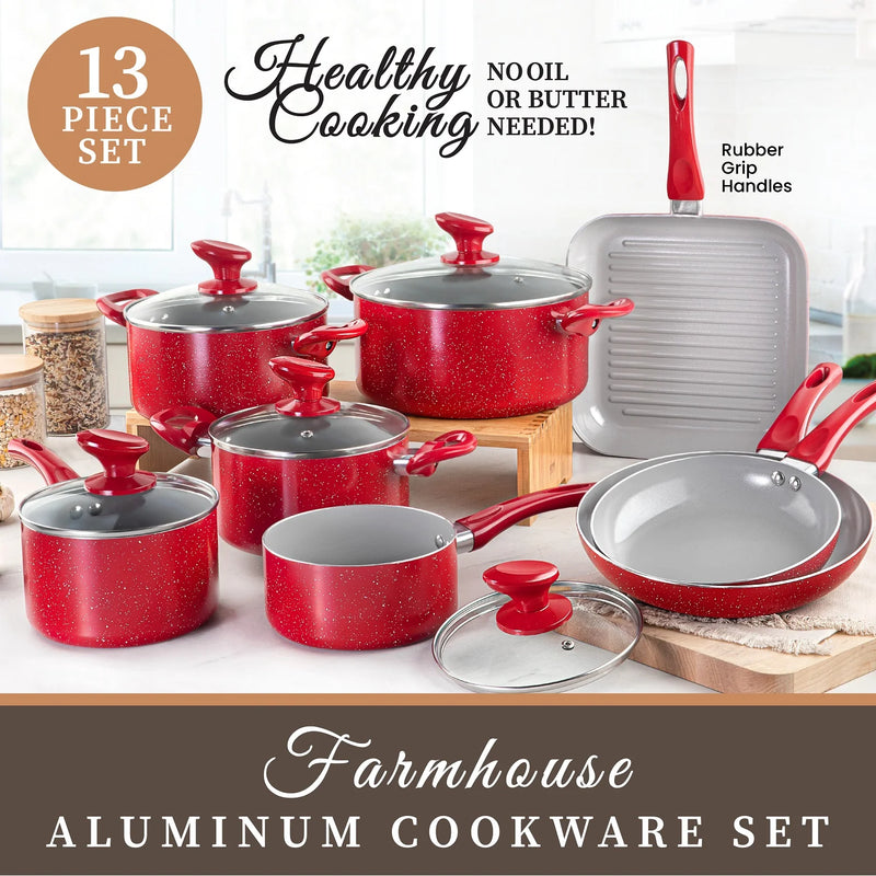 Granitestone Diamond Farmhouse 13 Piece Pots and Pans Set, Nonstick Cookware Set