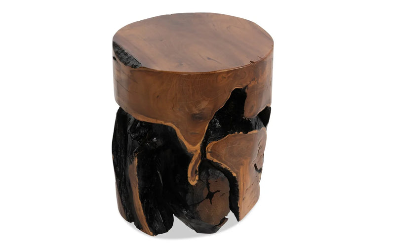 Mojave 14'' Brown Teak Solid Wood Tree Stump Stool