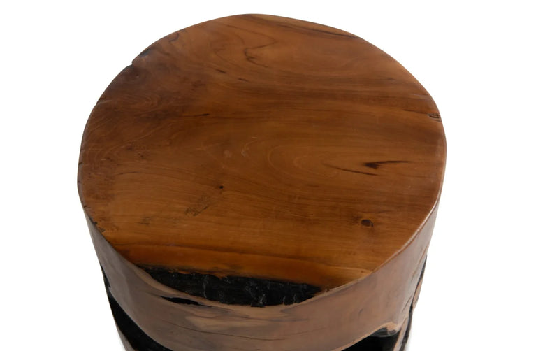 Mojave 14'' Brown Teak Solid Wood Tree Stump Stool