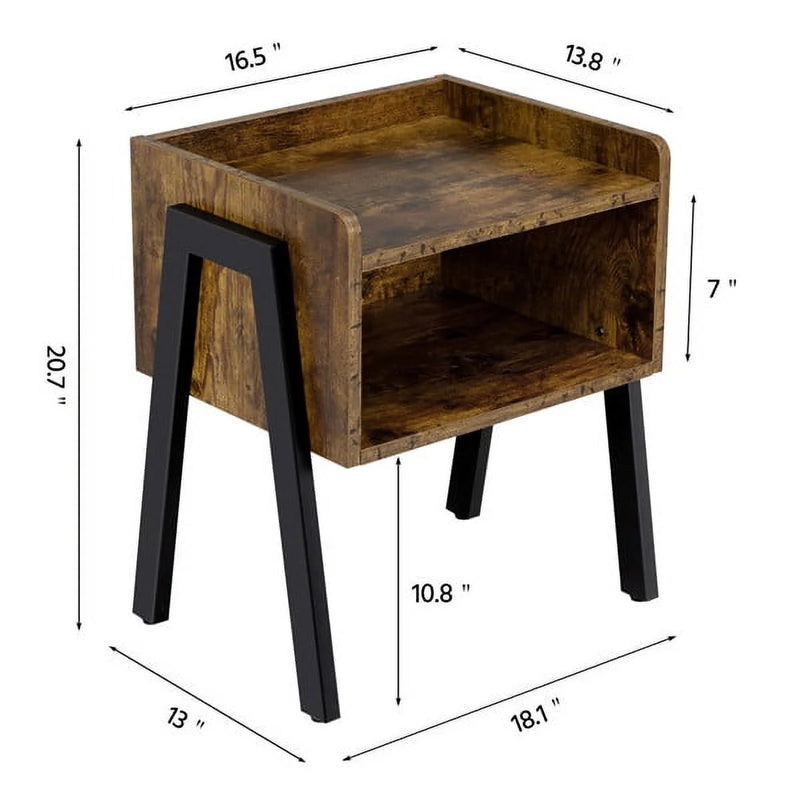 Renwick Industrial Small Space Nightstands with Iron Legs, Modular