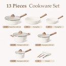 Carote Ceramic Nonstick Pots and Pans Set, 13 Pieces Kitchen Cookware Sets Compatible for All Stoves, White Granite