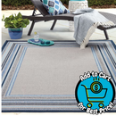 Allen + Roth with STAINMASTER 8-ft x 10-ft Blue Border Outdoor Border Area Rug