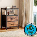 Sweetcrispy Black-Brown Modern Nightstand Bedside Table with 2 Fabric Drawers and Power Outlets