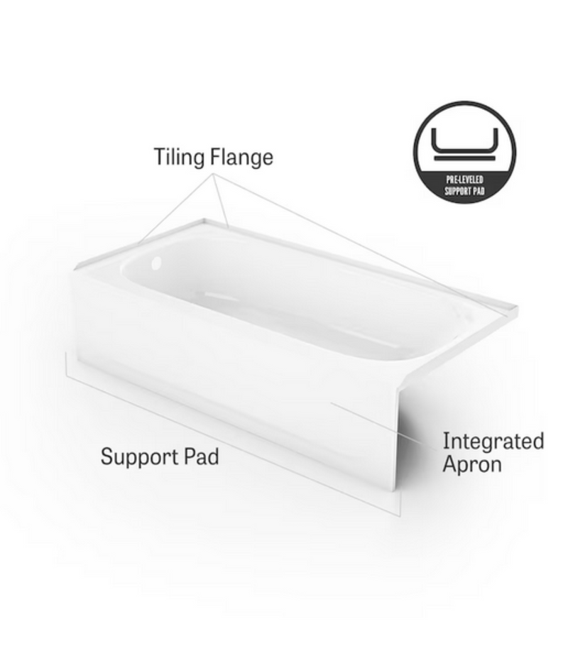 MAAX Pro Steel XD 30-in x 60-in White Porcelain enameled Bathtub ( Right Drain )