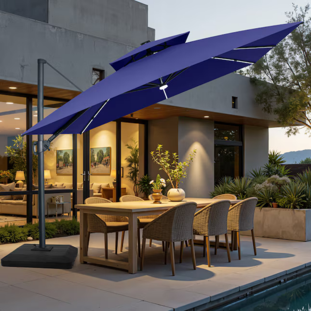 crestlive products cantilever patio umbrella Crestlive Products 11-ft Aluminum Navy Slide-tilt Cantilever Patio Umb