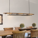 EDISLIVE 5 -Light Black Farmhouse Wood finish Linear LED Large Hanging Kitchen Island Light