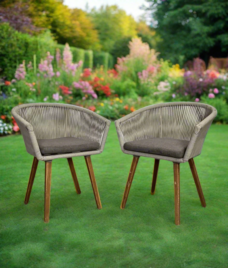 Deco 79 Fabric Outdoor Chairs Woven Rope and Wood Legs (set of 2)