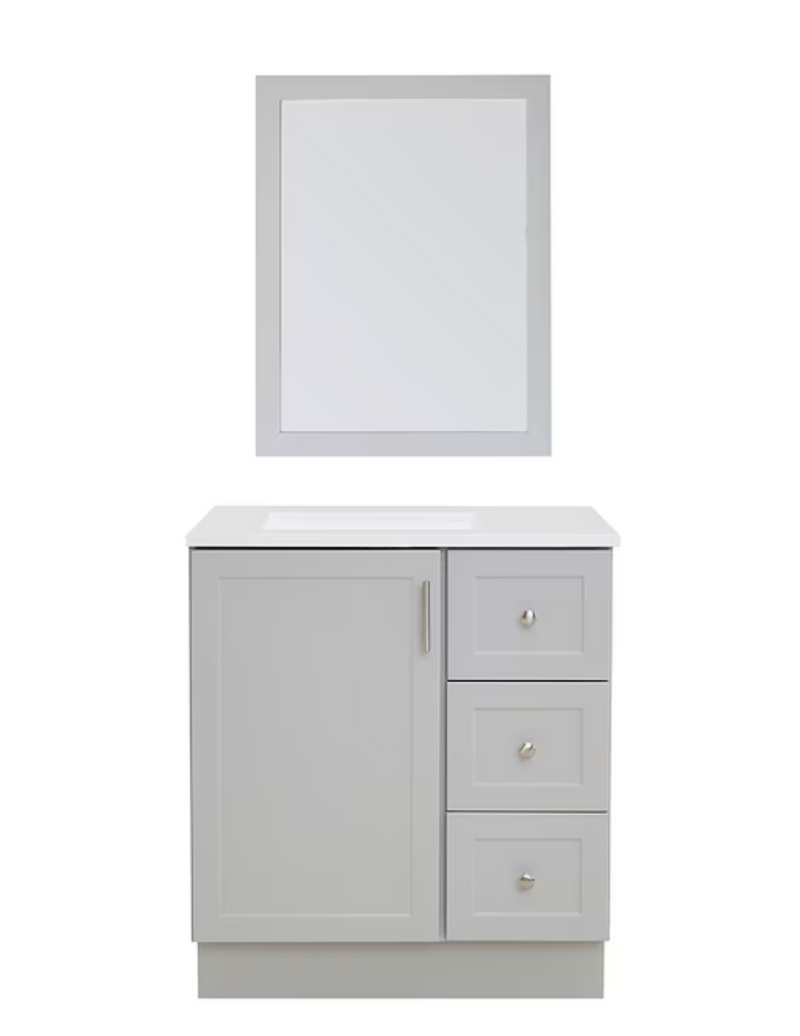 Style Selections Davies 30-in Gray Single Sink Bathroom Vanity with White Cultured Marble Top (Cracked Top, Missing Handles, Mirror Included)