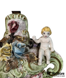 Mid-Century Antique Porcelain Cherub Floral Table Lamp