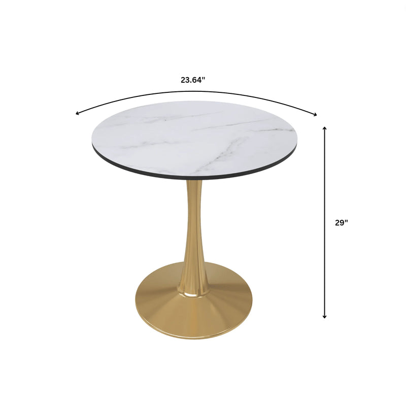 LeisureMod Round Dining Table Modern 24" Wood Tabletop with Gold Steel Pedestal Base