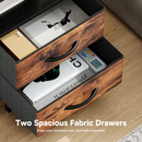 Sweetcrispy Black-Brown Modern Nightstand Bedside Table with 2 Fabric Drawers and Power Outlets