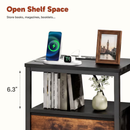 Sweetcrispy Black-Brown Modern Nightstand Bedside Table with 2 Fabric Drawers and Power Outlets