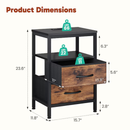 Sweetcrispy Black-Brown Modern Nightstand Bedside Table with 2 Fabric Drawers and Power Outlets