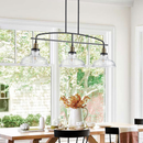 3-Light Black Iron Chandelier with Clear Glass Shades for Kitchen Island, Dining Room,or Living Room (Bulb Not Included)