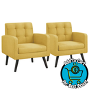 Yaheetech Modern Fabric Tufted Arm Accent Chair with Rubber Wooden Leg for Living Room, Yellow Set Of 2