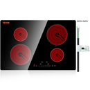 VEVOR Built in Electric Stove Top, 23.2 x 20.5 inch 4 Burners, 220-240V 60Hz Glass Radiant Cooktop with Sensor Touch Control