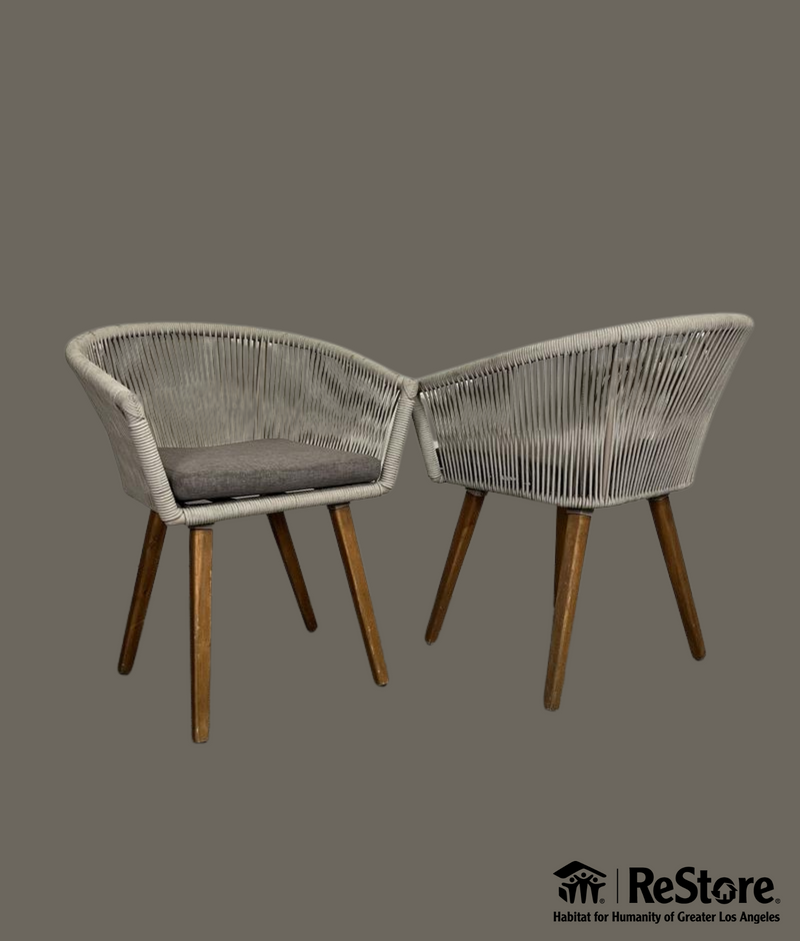 Deco 79 Fabric Outdoor Chairs Woven Rope and Wood Legs (set of 2)