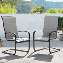 Nuu Garden Patio Chairs Set of 2 Black Iron Frame C-spring Dining Chair with Gray Solid Seat
