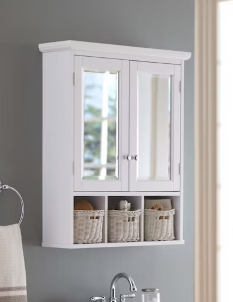 allen + roth 24.75-in x 30.25-in Surface Mount White Mirrored Rectangle Soft Close Medicine Cabinet