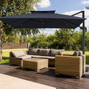 JEAREY 9-ft Aluminum Navy Crank Cantilever Patio Umbrella with Base
