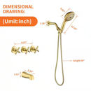 3 Handles 10-Spray Pattern Tub and Shower Faucet Faucet Brushed Gold
