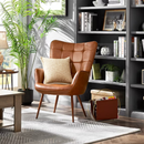 Alden Design Mid-Century Modern Faux Leather Wingback Accent Chair, Brown set of 2