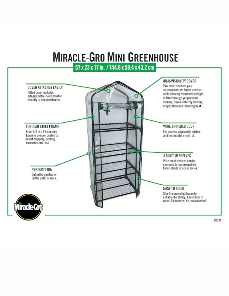 Miracle-Gro 1-ft L x 2-ft W x 5-ft H Transparent Greenhouse Kit
