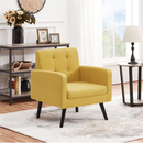 Yaheetech Modern Fabric Tufted Arm Accent Chair with Rubber Wooden Leg for Living Room, Yellow Set Of 2