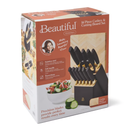 Beautiful 14-Piece Black & Gold Knife Block Set with 11x14 Herringbone Wood Cutting Board by Drew Barrymore