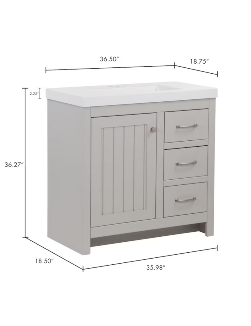 Diamond NOW Tipton 36-in Light Gray Single Sink Bathroom Vanity with White Cultured Marble Top