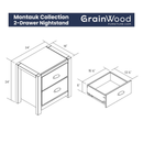 Grain Wood Furniture Montauk 2-Drawer Nightstand, Farmhouse Black