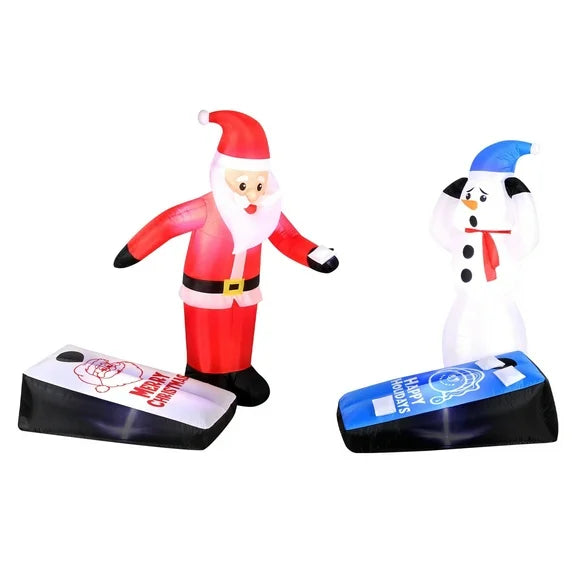 5 Ft Tall Santa Claus & Snowman Playing Bean Bag TossAirflowz Christmas Inflatable Set