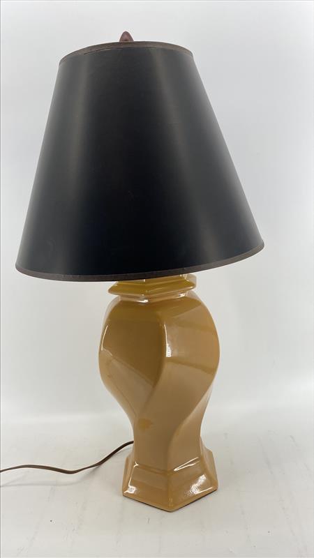 Glossy Amber Ceramic Table Lamp with Black Shade