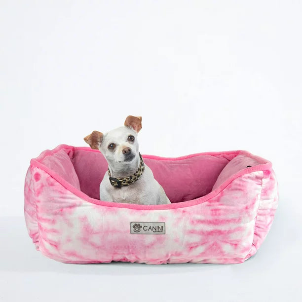 CANINI by Baguette Reversible Micro-Plush Dog Bed for Small-Sized Breeds, Pink Tie-Dye