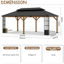 Haxvin 12 ft x 20 ft Solid Wood Hardtop Gazebo with Double Galvanized Steel Roof