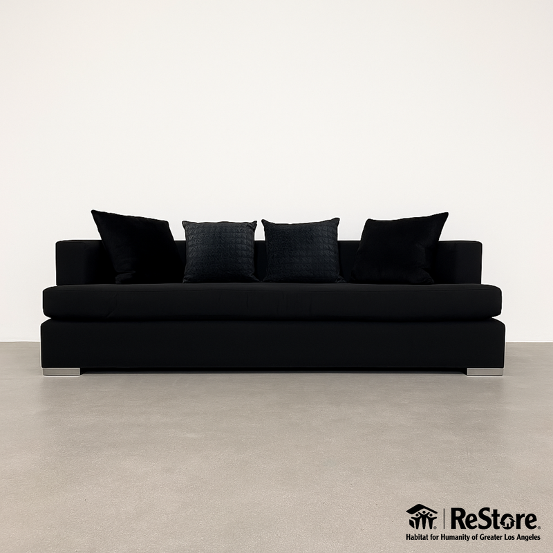 Modern Black Custom Sofa with Steel Block Legs – 90” Wide Contemporary
