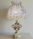 Mid-Century Antique Porcelain Cherub Floral Table Lamp