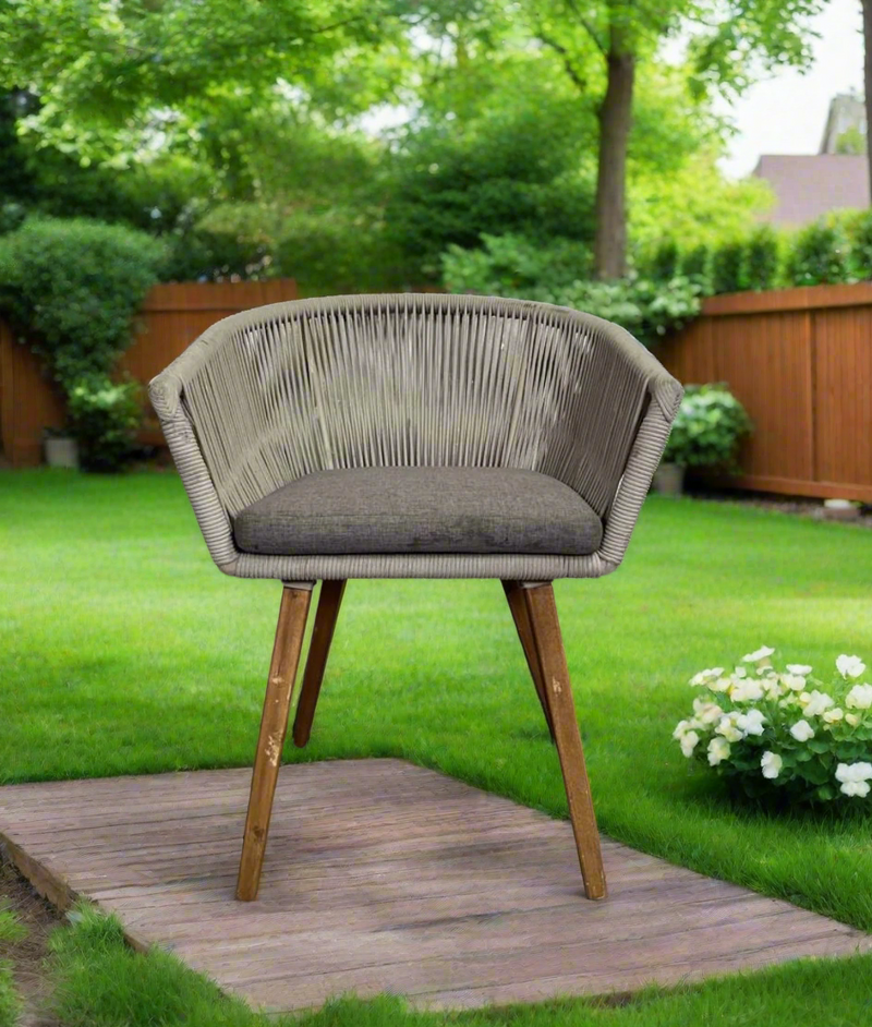 Deco 79 Fabric Outdoor Chairs Woven Rope and Wood Legs (set of 2)