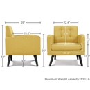 Yaheetech Modern Fabric Tufted Arm Accent Chair with Rubber Wooden Leg for Living Room, Yellow Set Of 2