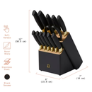 Beautiful 14-Piece Black & Gold Knife Block Set with 11x14 Herringbone Wood Cutting Board by Drew Barrymore