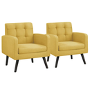Yaheetech Modern Fabric Tufted Arm Accent Chair with Rubber Wooden Leg for Living Room, Yellow Set Of 2