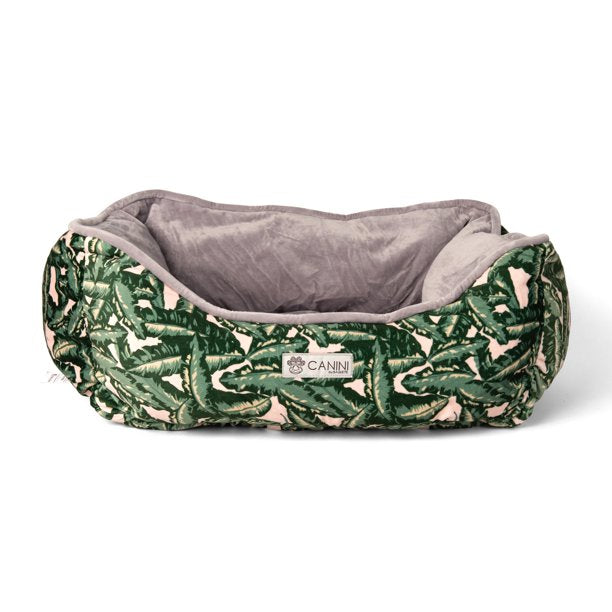 CANINI by Baguette Reversible Micro-Plush Dog Bed for Small-Sized Breeds, Leaf Print
